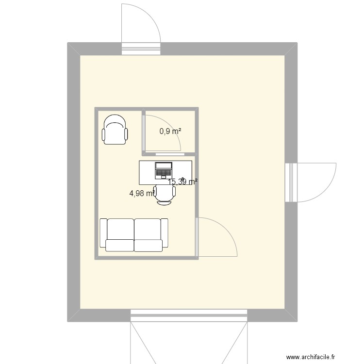 studio. Plan de 3 pièces et 28 m2