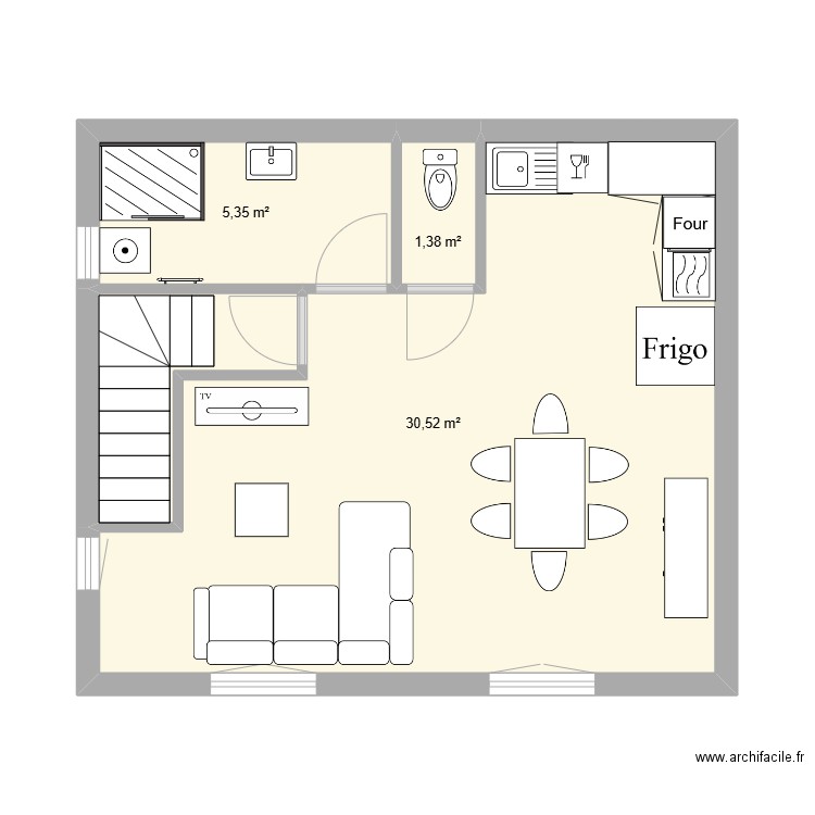 Gite 2 - Atelier R1a. Plan de 4 pièces et 41 m2