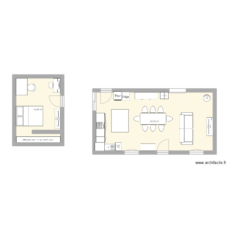 MA CHAMBRE. Plan de 2 pièces et 47 m2