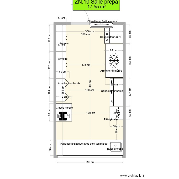 Salle prépa. Plan de 1 pièce et 18 m2