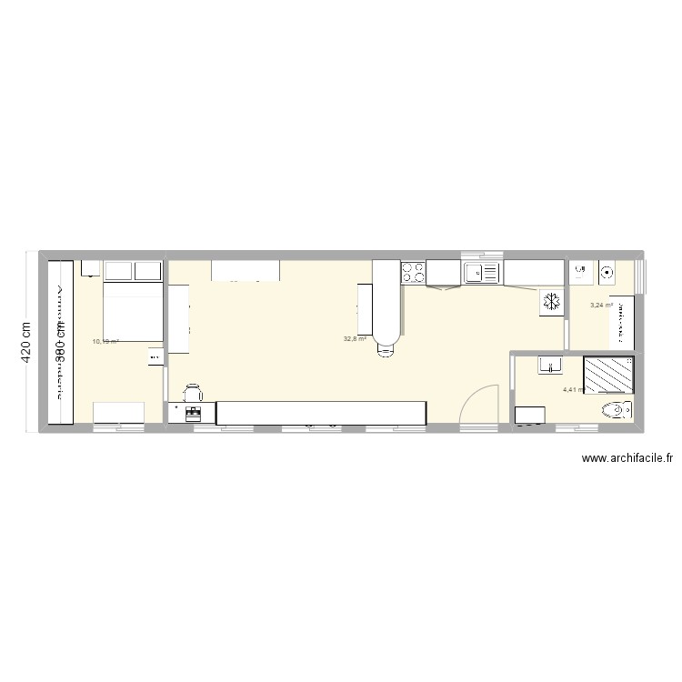 viel. Plan de 4 pièces et 51 m2