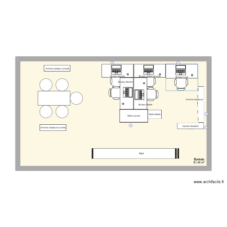 Bureau PBSA (actuel). Plan de 1 pièce et 61 m2