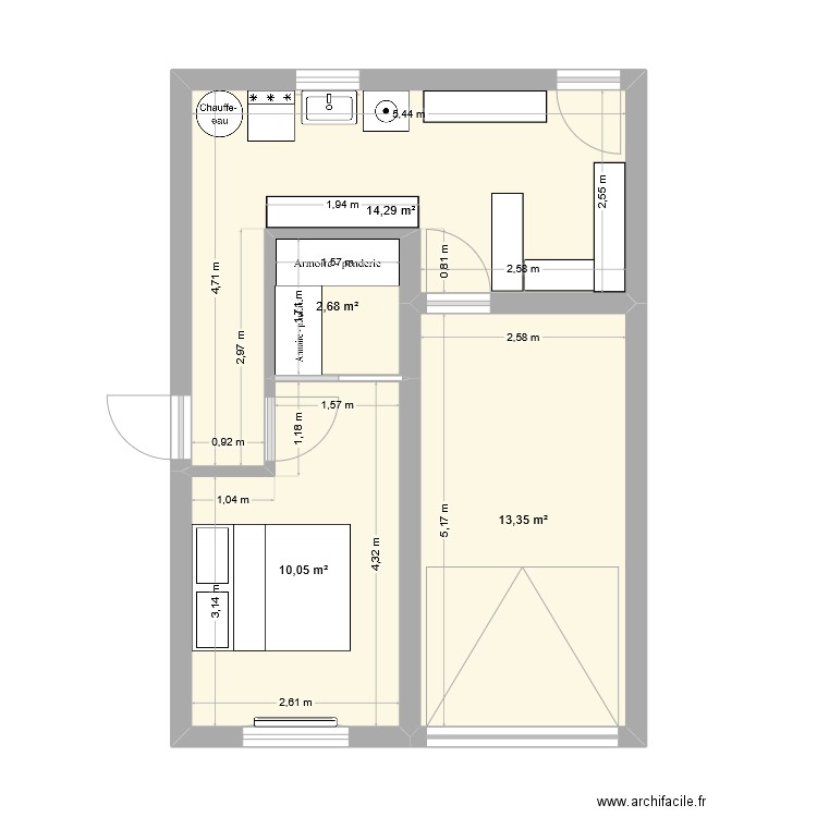 aménagement Alouettes. Plan de 4 pièces et 40 m2