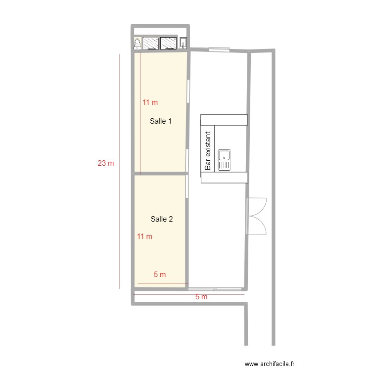 Boucanage. Plan de 2 pièces et 19 m2