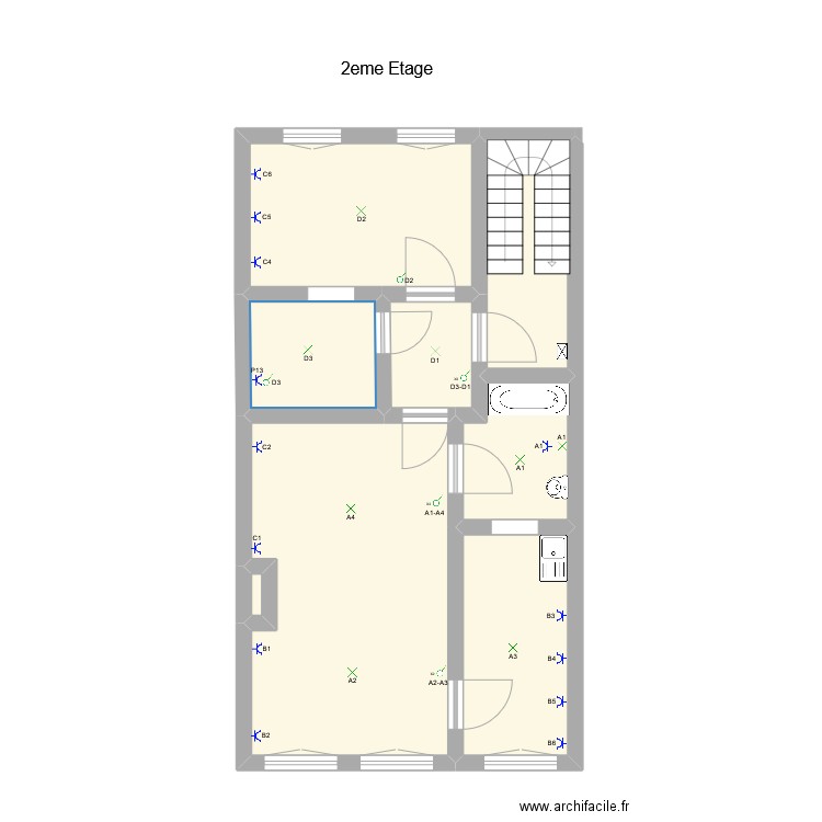 2eme étage immeuble Sainte Marguerite. Plan de 8 pièces et 50 m2