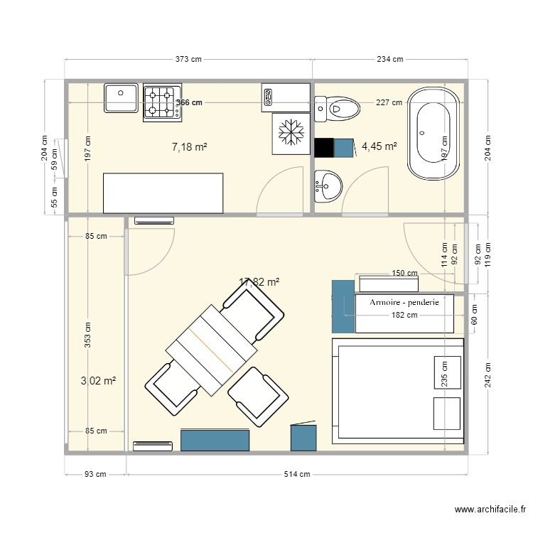 appart Saintes. Plan de 4 pièces et 32 m2