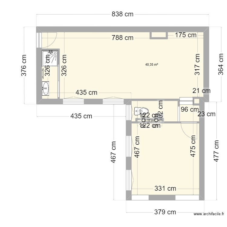 REL 2 pièces Paris 11 2 ème ét. . Plan de 2 pièces et 41 m2