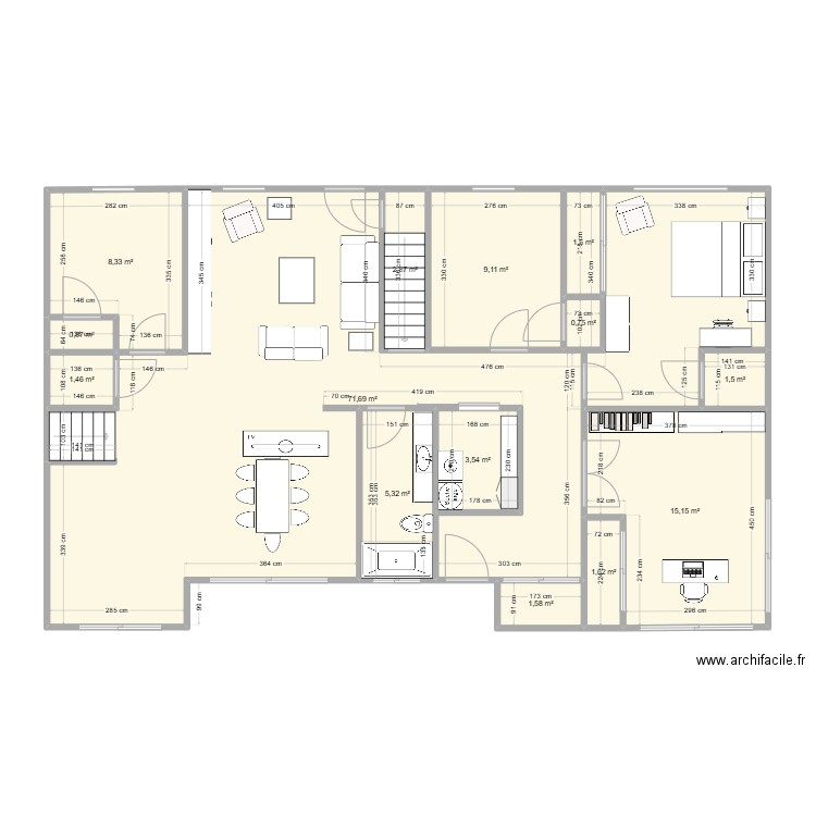 MAISON sympa. Plan de 14 pièces et 125 m2