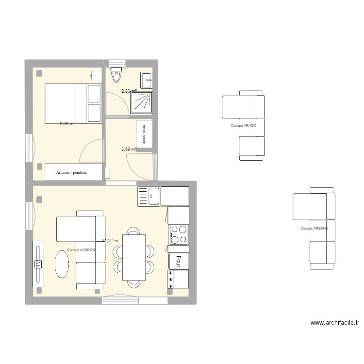 Appart. Plan de 4 pièces et 37 m2