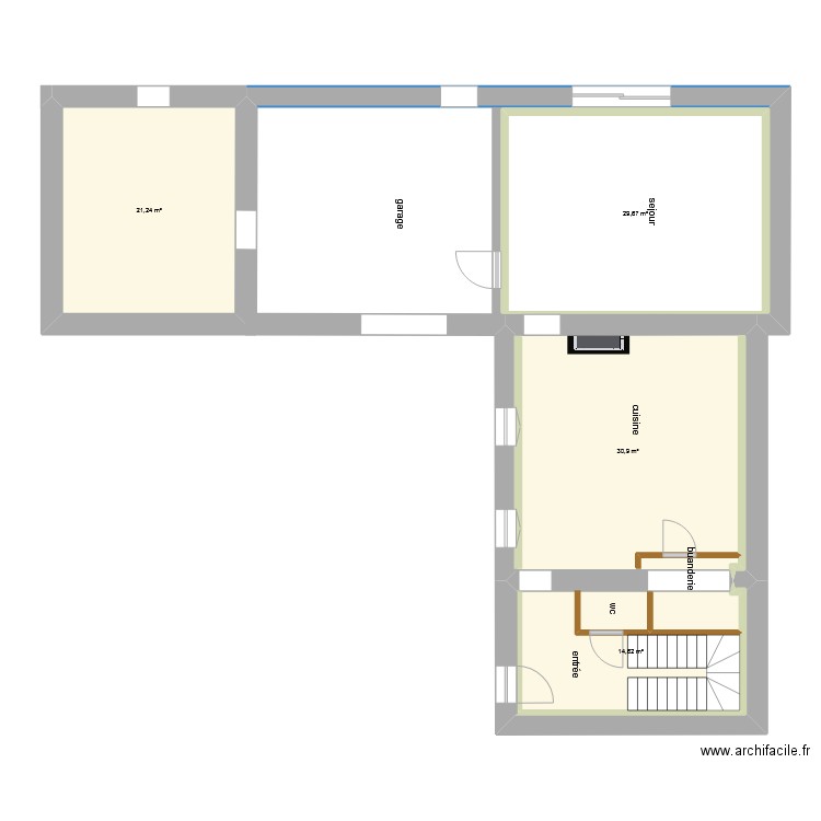 rDC 1. Plan de 4 pièces et 96 m2