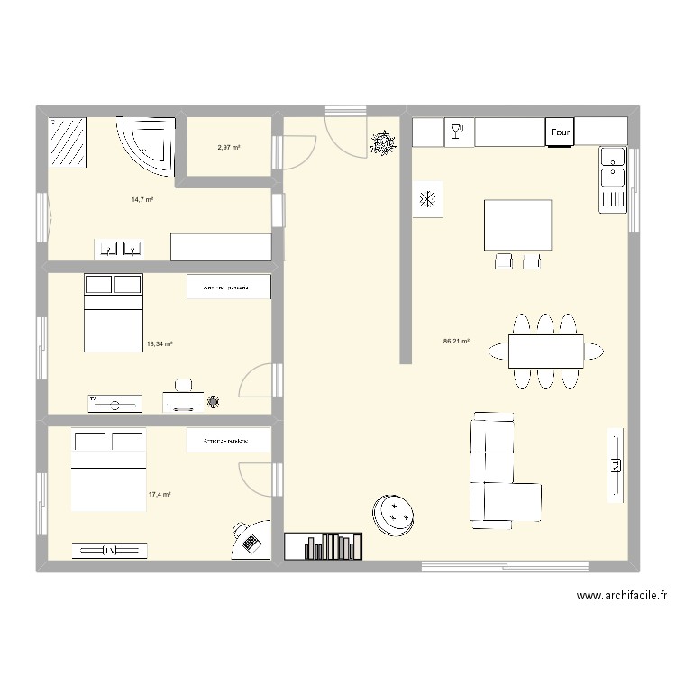 Bbvv. Plan de 5 pièces et 140 m2