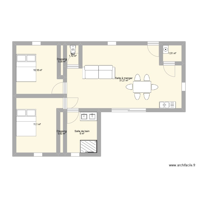 Maison Lucie. Plan de 8 pièces et 62 m2