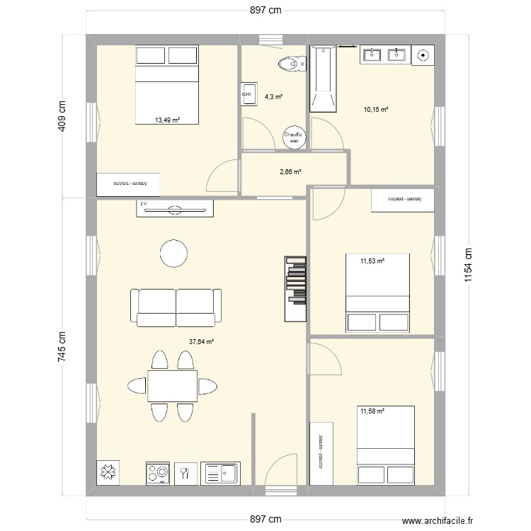 nectaire 4. Plan de 7 pièces et 91 m2