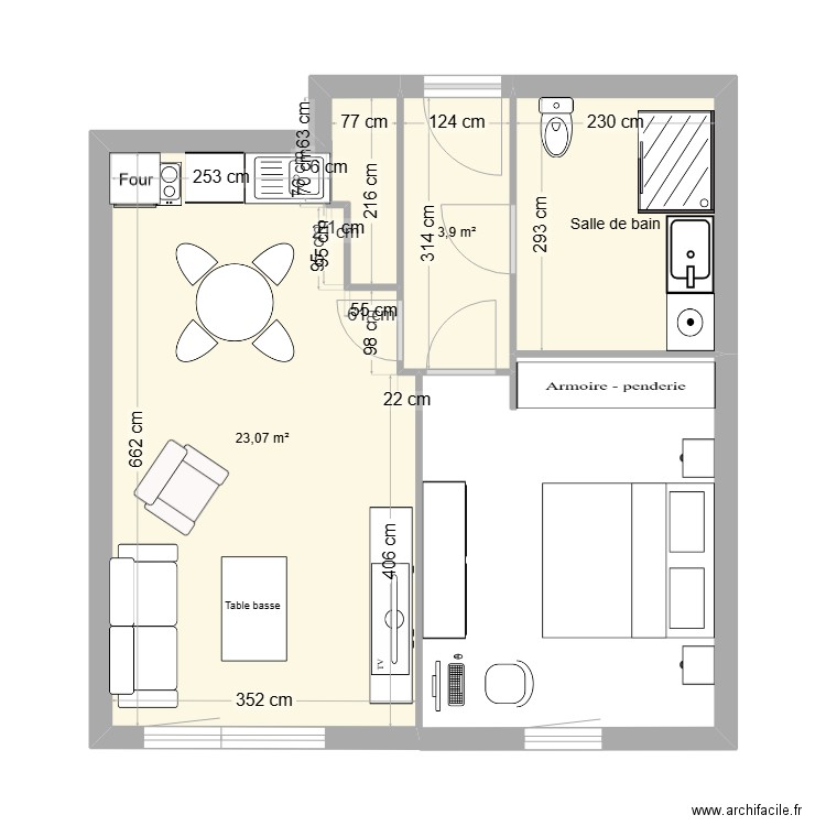 T2 Domitys. Plan de 3 pièces et 34 m2