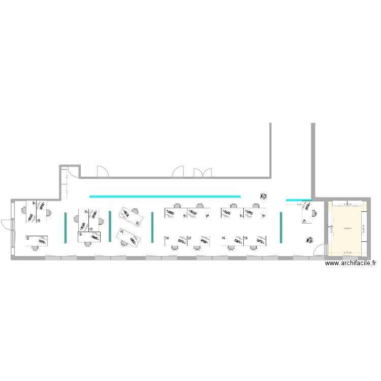 bureau. Plan de 1 pièce et 14 m2