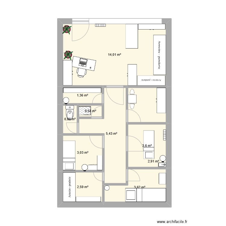 escaleb. Plan de 10 pièces et 38 m2