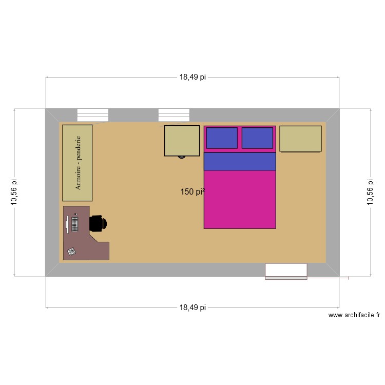 Plan de la chambre. Plan de 1 pièce et 14 m2