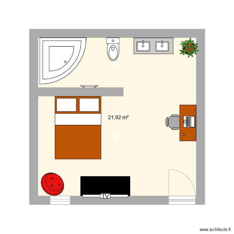 Ma chambe 1. Plan de 1 pièce et 22 m2