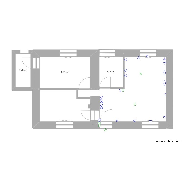 ELECTRICITE SALON CUISINE. Plan de 3 pièces et 16 m2