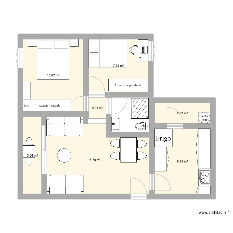 Nour Jaafer. Plan de 7 pièces et 51 m2