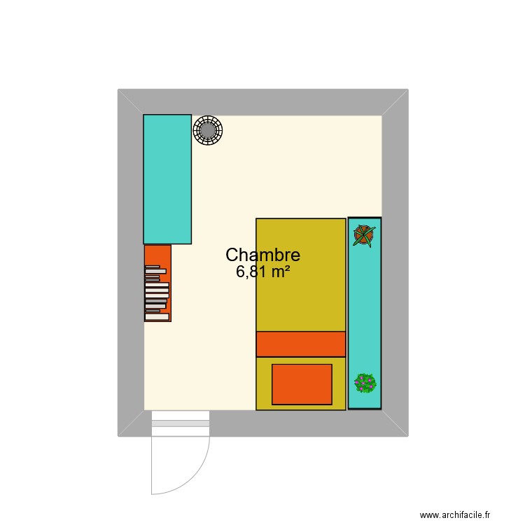 Chambre Léonne 2. Plan de 1 pièce et 7 m2