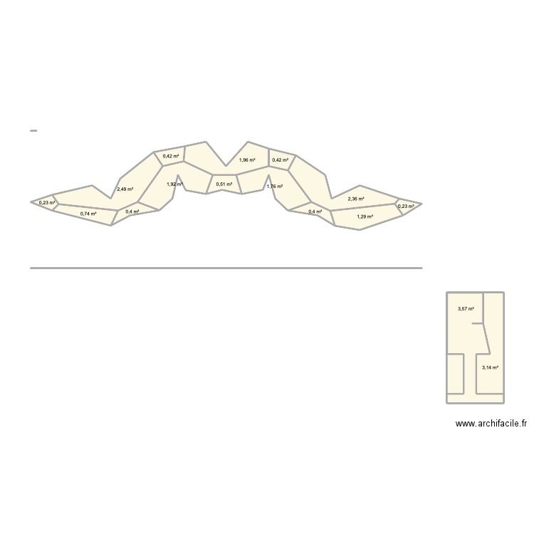 Island. Plan de 16 pièces et 22 m2