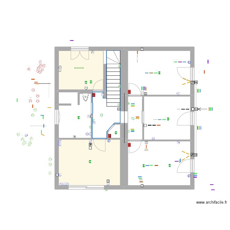 PLAN elec LAMPE. Plan de 10 pièces et 73 m2