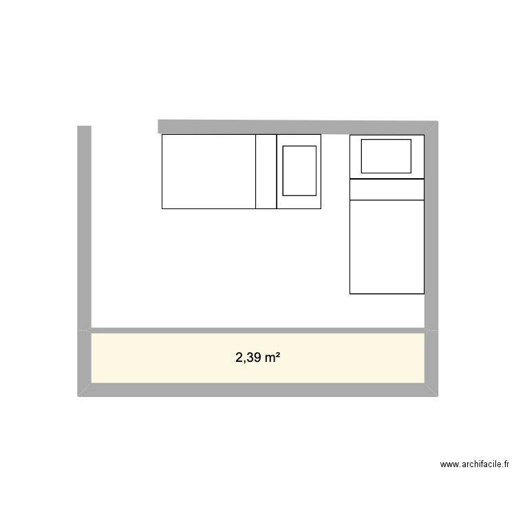 Chambre 3. Plan de 1 pièce et 2 m2