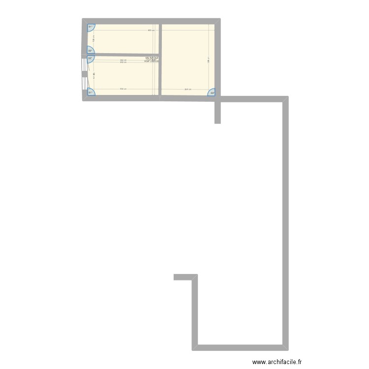 gamba. Plan de 1 pièce et 20 m2