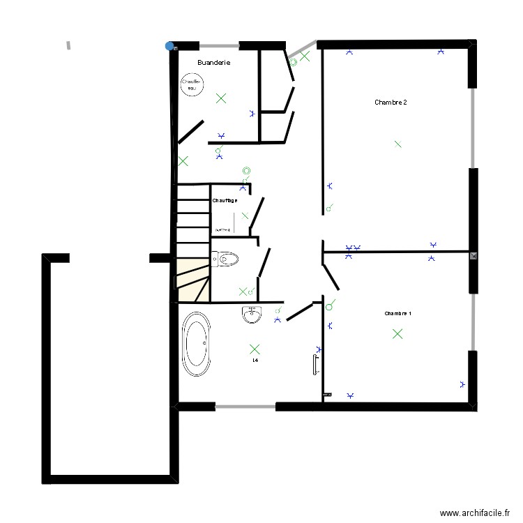 bas plan. Plan de 3 pièces et 2 m2