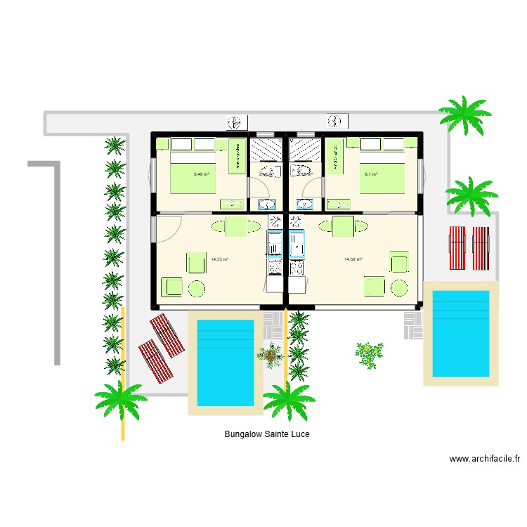 Bungalow St Luce. Plan de 7 pièces et 94 m2