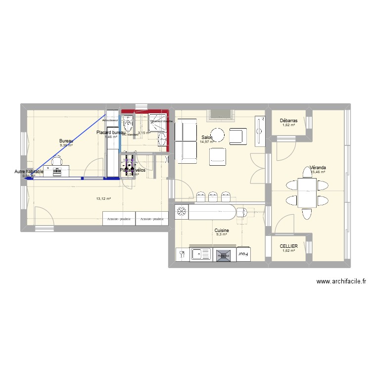 CABRERA rénovation RDC option 1. Plan de 11 pièces et 71 m2