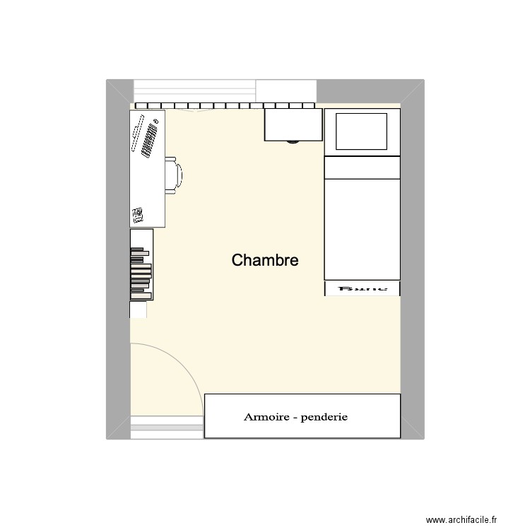 chambre. Plan de 1 pièce et 10 m2