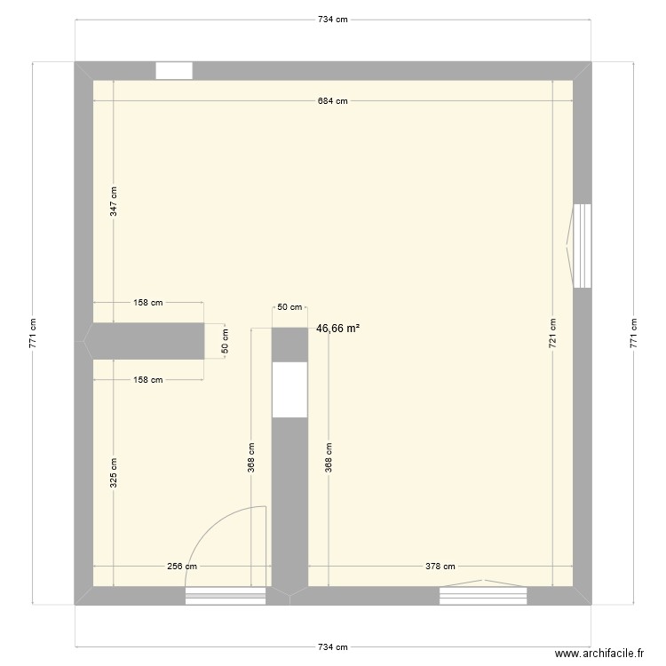 test ruines. Plan de 1 pièce et 47 m2