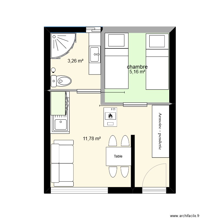 refuge archi. Plan de 3 pièces et 20 m2