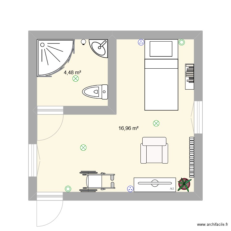 laura maison. Plan de 2 pièces et 21 m2