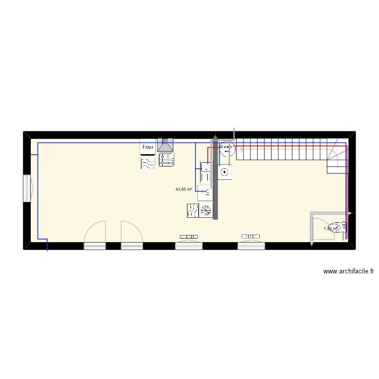 Plomberie. Plan de 2 pièces et 45 m2