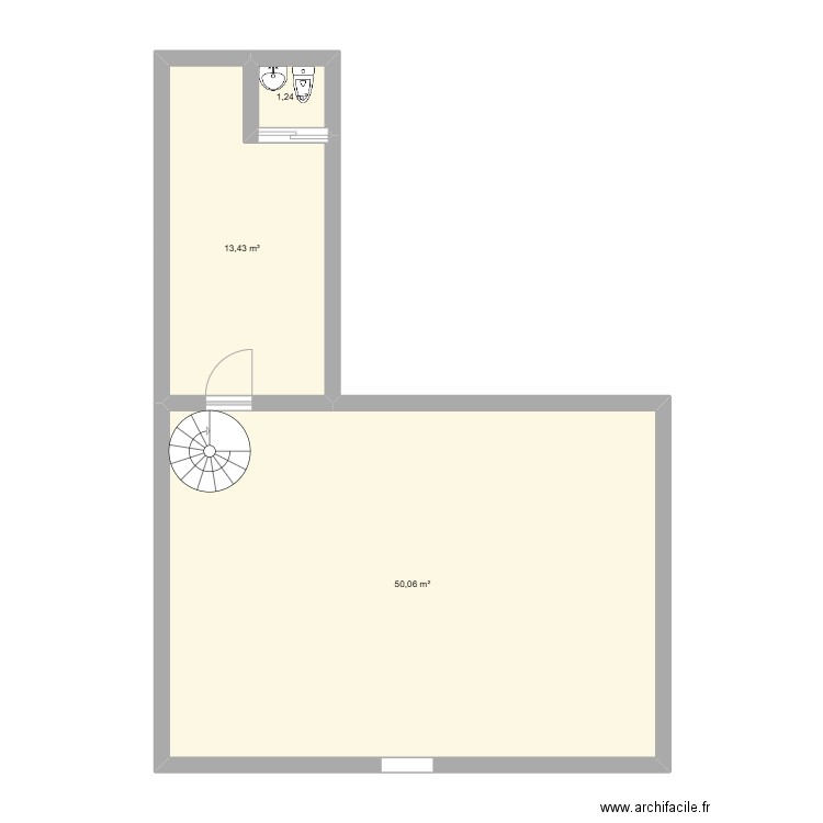 création commerciale. Plan de 3 pièces et 65 m2