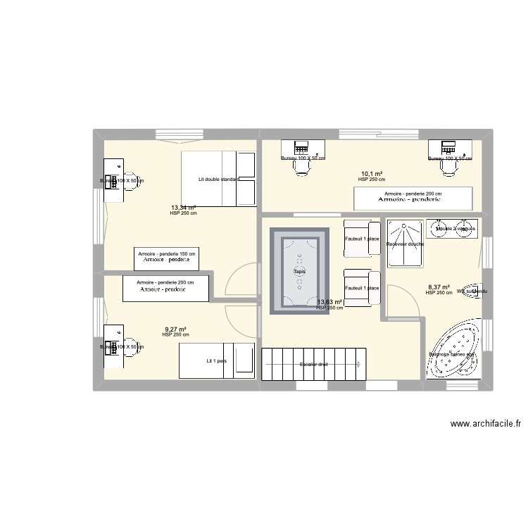 rez supérieur plancher chauffant  2. Plan de 6 pièces et 57 m2