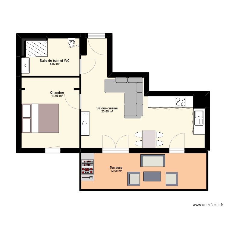 RIGAUD. Plan de 7 pièces et 55 m2