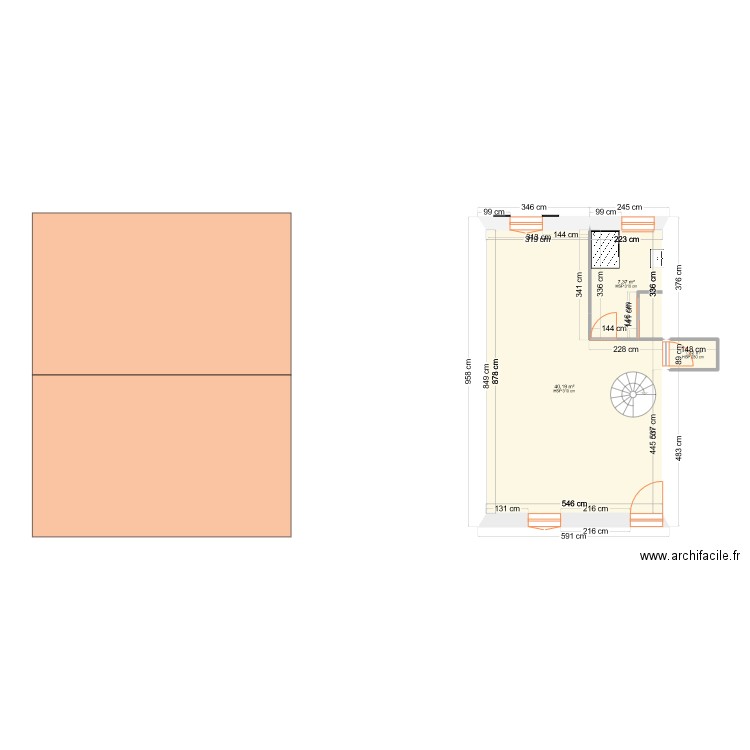 plan ac mesure  3 sans meuble. Plan de 4 pièces et 65 m2