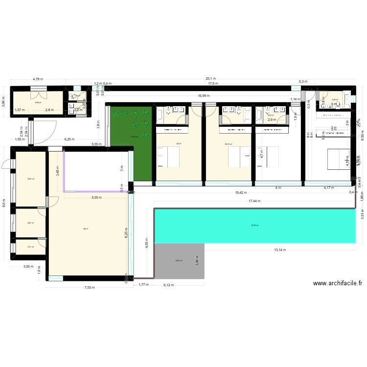 maison ferme. Plan de 14 pièces et 232 m2