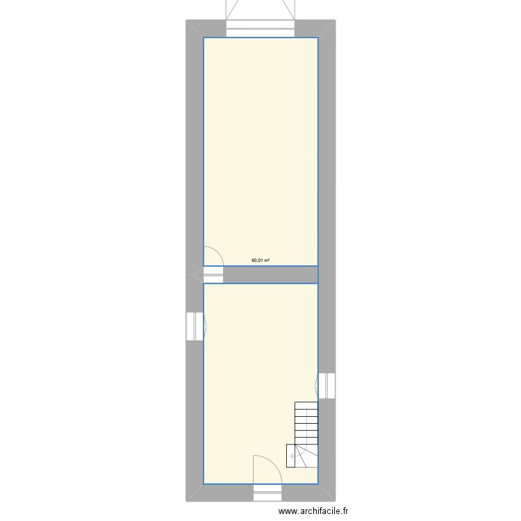 RDC PUECH. Plan de 1 pièce et 60 m2