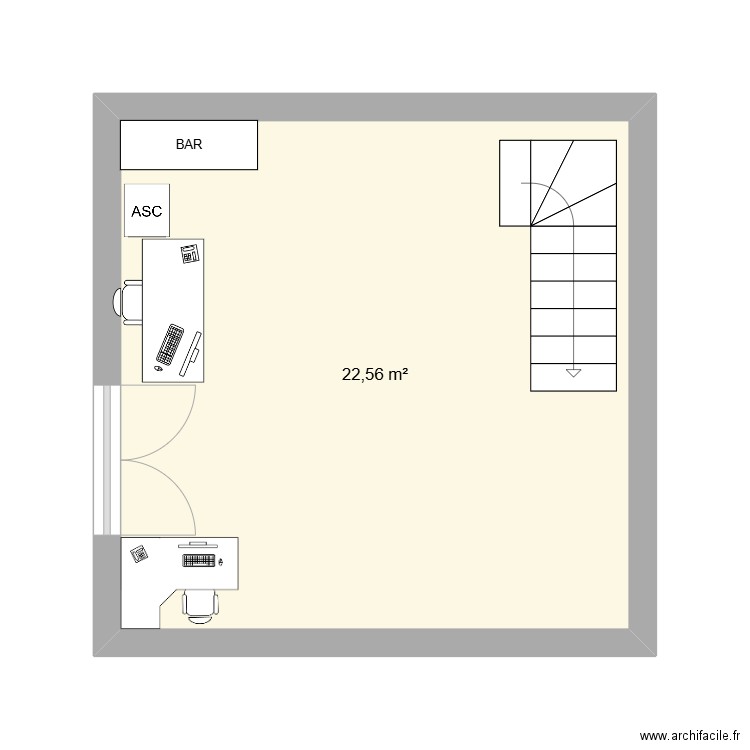 FRAM. Plan de 1 pièce et 23 m2