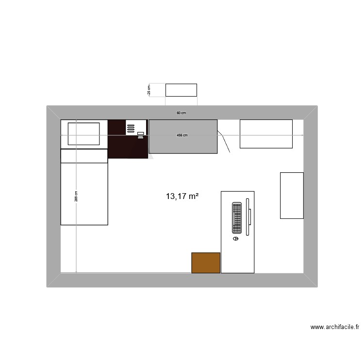 chambre. Plan de 1 pièce et 13 m2