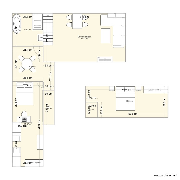 Duplex Saint Paul. Plan de 7 pièces et 81 m2