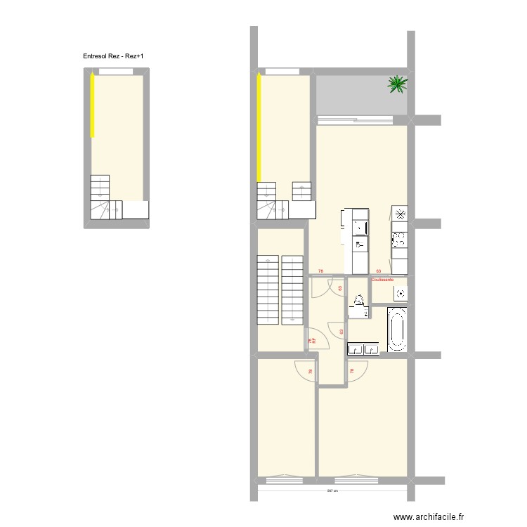 Banning 83 1e étage : Portes. Plan de 9 pièces et 90 m2