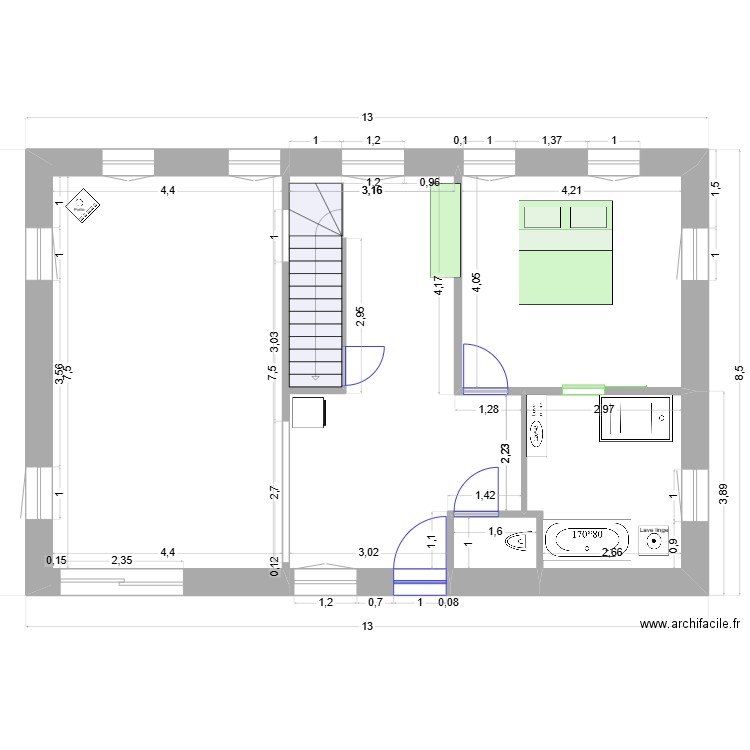 BREI-1. Plan de 5 pièces et 88 m2