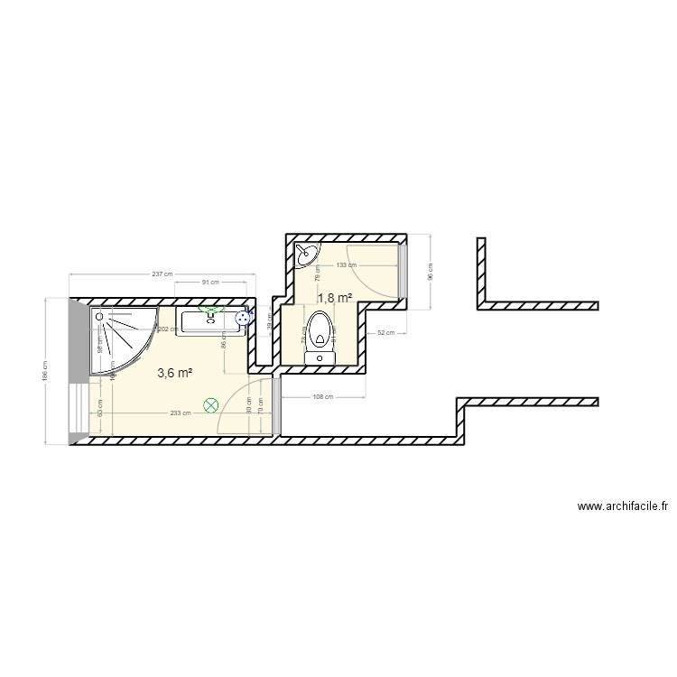 salle de bain F26 CDP. Plan de 2 pièces et 5 m2