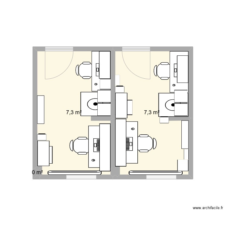 bureau. Plan de 3 pièces et 15 m2